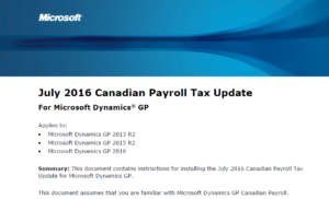 Mid-Year Tax Update Canadian Payroll for Dynamics GP